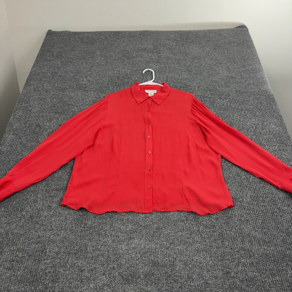 Rena Rowan Button Up Womens 18W Red Silk Long Sleeve Career Casual Minimalist